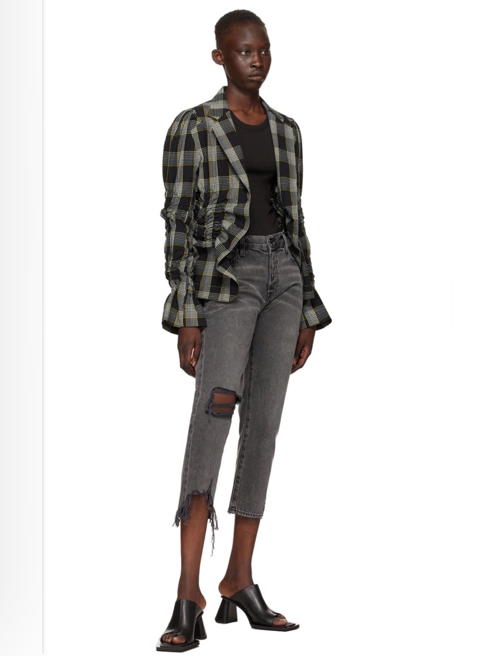 NWT FRAME Le Slouch Crop Distressed Jeans Grey Size 23